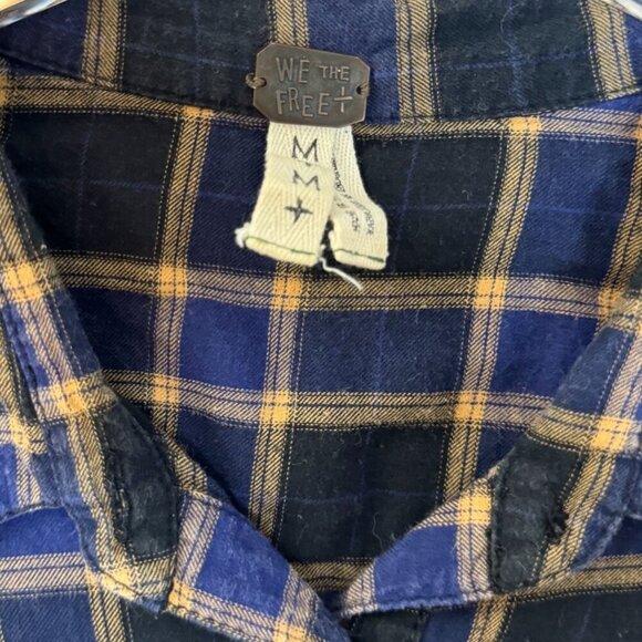 We The Free People Going Back to Harvard Shirt‎ Women Size M Plaid Blue Preppy - Picture 7 of 8